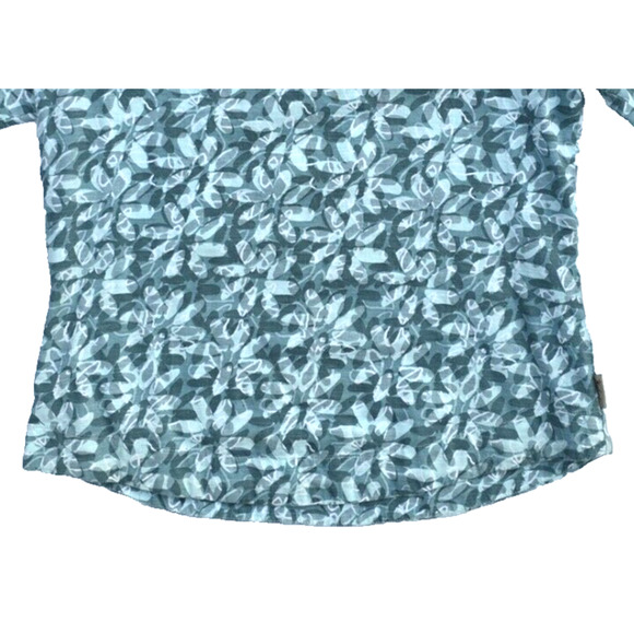 Woolrich Green Floral Top Drawstring 3/4 Sleeve Women's Size Small V-Neck - Picture 3 of 7